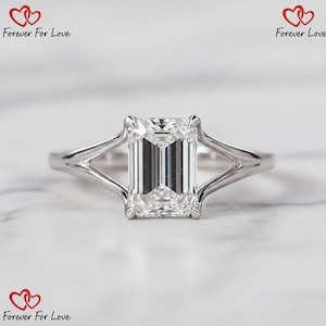 Emerald Cut Solitaire Engagement Ring, IGI Certified - Lab Grown Diamond Ring, Reverse Split Shank, Rings for Women, Anniversary Gifts