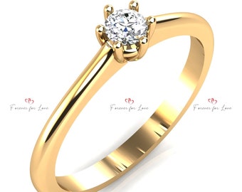 Diamond Minimalist Engagement Ring 14k Solid Gold Dainty Solitaire Ring Tiny Diamond Promise Ring Women Thin Wedding Bridal Band Ring