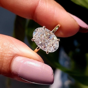 Oval Engagement Ring, 4Ct Crushed ice Oval 12*8mm Moissanite engagement ring, diamond hidden halo , Haley bieber Ring, bridal proposal Ring.