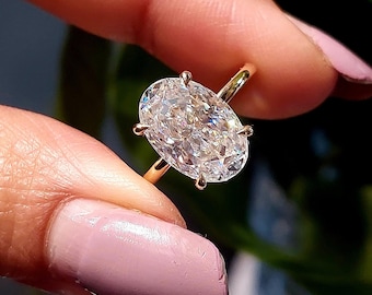 Oval Engagement Ring, 4Ct Crushed ice Oval 12*8mm Moissanite engagement ring, diamond hidden halo , Haley bieber Ring, bridal proposal Ring.