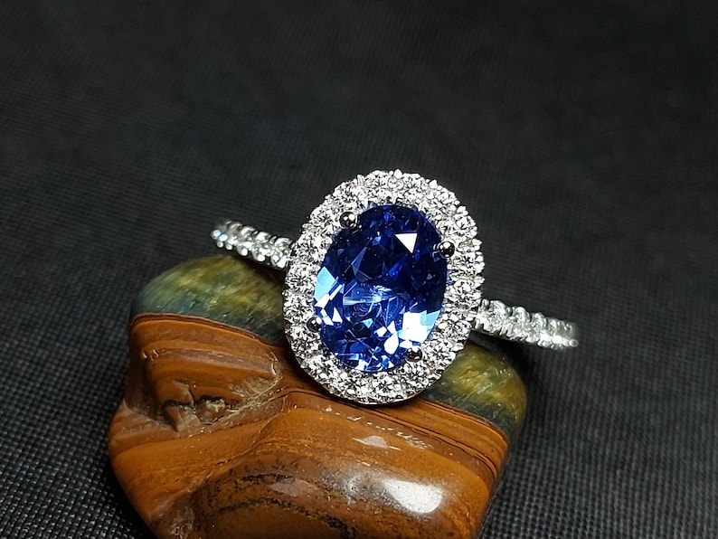 Vintage Blue Sapphire Engagement Ring, Princess Diana real sapphire Oval cut 14k yellow gold diamond ring, 2 Ct Blue sapphire ring. image 4