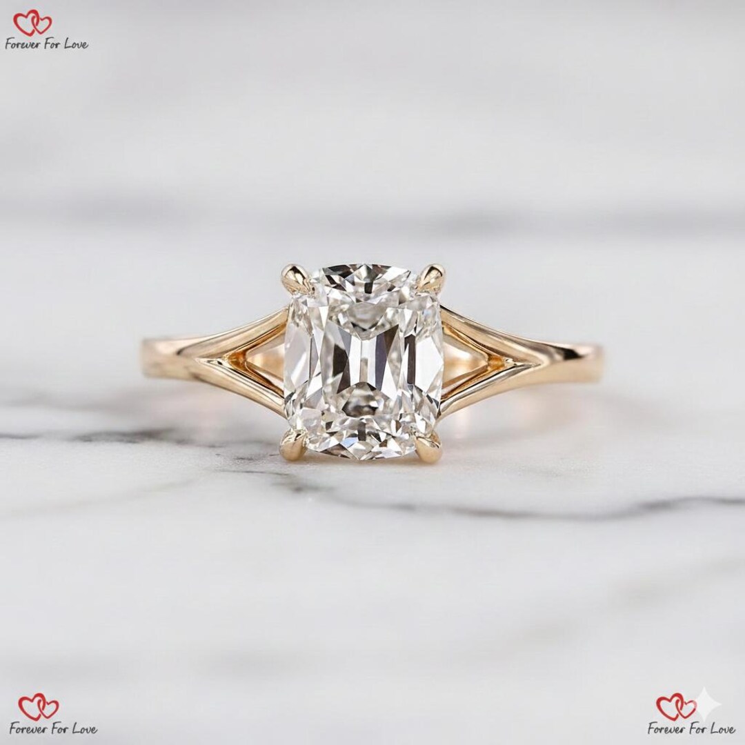 Old Mine Cut Cushion Diamond Split Shank Engagement Ring, Solitaire ...