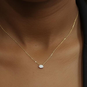 Collar con diamante ovalado de 0,5 ct, oro amarillo de 14k, delicado colgante ovalado minimalista, collar de diamantes auténticos para mujer, regalo especial para ella.