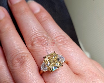 4 Ct Radiant Cut Canarische gele Moissanite verlovingsring, massief gouden belofte ring, biljoen geslepen diamanten ring, verjaardag cadeau ring voor haar.
