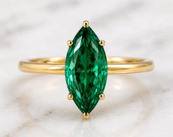 Anillo de compromiso de esmeralda marquesa de 3 quilates, anillo de esmeralda, anillo marquesa, anillo de piedras preciosas, anillo único, regalo perfecto para ella.