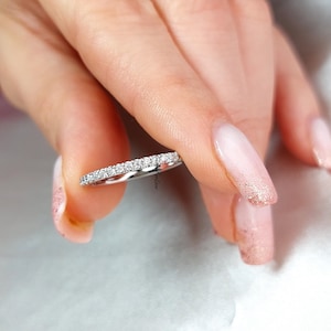 Dainty Diamond Half Eternity Ring / 18k Half Eternity Diamond Wedding Band for Women Pave Set Stacking Ring / Real Genuine Natural Diamonds