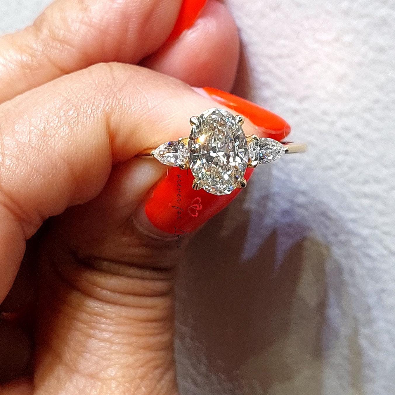3 CT Trilogy lab created Engagement Ring, Oval Cut Diamond Ring, F, VS1 three Stone Anniversary Ring, Unique Promise ring, Gift for Her.