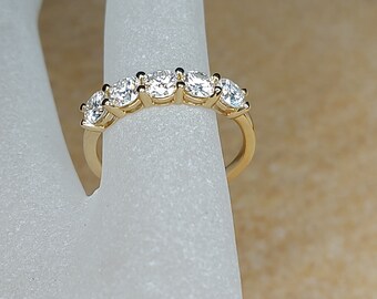 Handmade 14k Gold Moissanite 5 Stone Ring, 2Ct Wedding Band