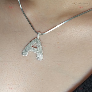 Pingente com letra inicial em forma de bolha, ouro maciço 14k ou 18k, pingente de colar com diamante de gelo, presente personalizado para ela, presente de formatura, único pingente!