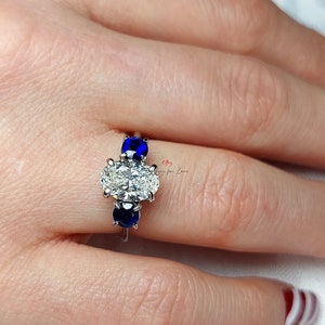 Unique Vintage Diamond D VVS2 Natural Sapphire Ring Oval Cut Engagement in Platinum 2 Ct IGI Certified Promise Ring Diamond Proposal Ring.
