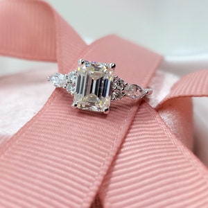 Vintage Emerald Cut Moissanite engagement ring unique Cluster gold engagement ring marquise diamond wedding Bridal art deco Anniversary.