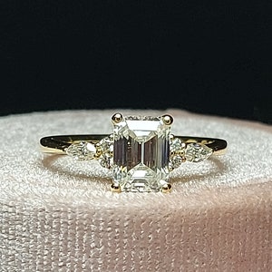 Vintage Emerald Cut Moissanite engagement ring unique Cluster gold engagement ring marquise diamond wedding Bridal art deco Anniversary.