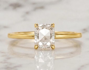 Lab Grown Cushion Rose Cut Solitaire Engagement Ring Certified  Diamond Engagement Ring, Cushion Ring for Her Anniversary Gifts
