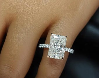 6 Ct Radiant Cut E, VVS2, IGI Certified Diamond Ring, Lab-Grown , Hidden Halo Diamond Ring, Anniversary bridal Wedding Gift For Her.