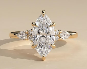 Unique hand made Vintage Rose Gold Marquise Diamond Ring, Lab Grown Diamond Ring, IGI CERTIFIED, , Custom Engagement Ring, Promise Ring