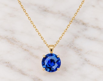 Cornflowers Blue Sapphire 2.5 Carats, Genuine Sri Lankan Round Shaped Gemstone necklace, Vivid Blue Perfect Anniversary Gift