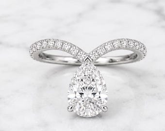 3.8 ct Pear cut E, VVS2 IGI Certified Lab Diamond Engagement, 18k White gold, Trendy Ring, Solid gold, Unique design, Perfect gift