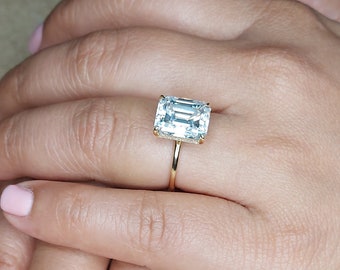 Emerald Cut  Moissanite Engagement Ring White 14k/18k/Platinum, forever one Diamond Emerald Engagement Ring, Emerald Cut Solitaire Ring.