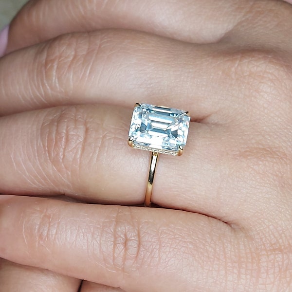 Emerald Cut  Moissanite Engagement Ring White 14k/18k/Platinum, forever one Diamond Emerald Engagement Ring, Emerald Cut Solitaire Ring.