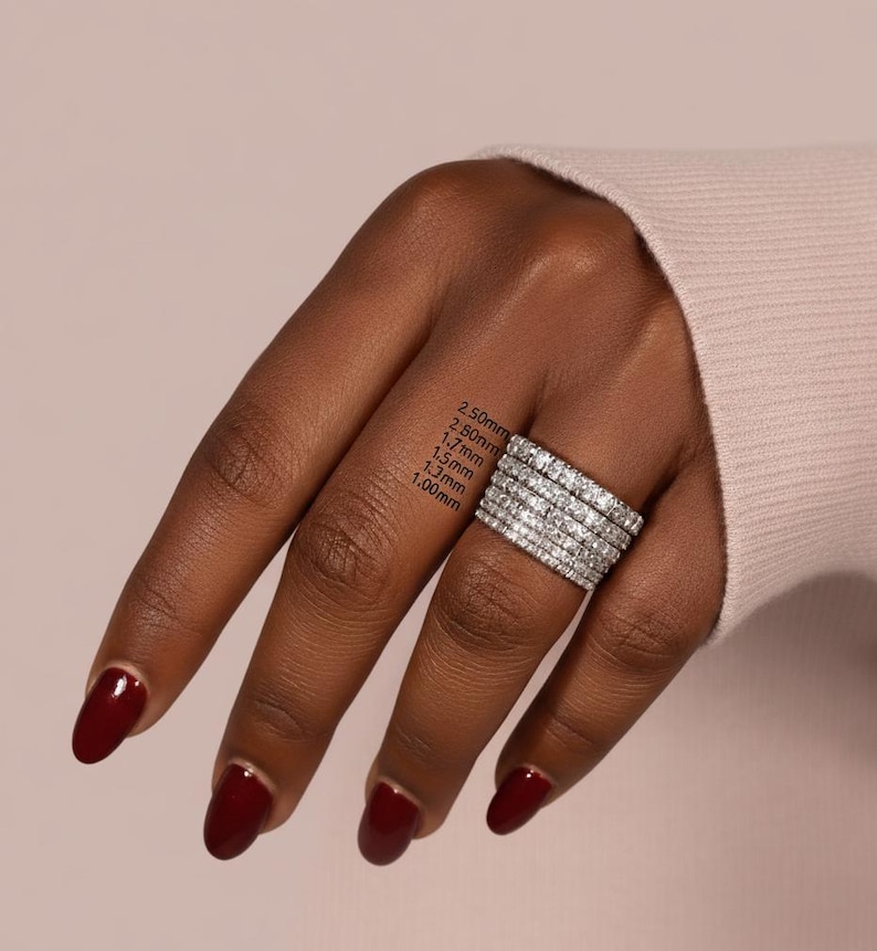 Diamond Wedding Band 10K 14K 18K Solid Gold Stacking Ring Half Eternity ...