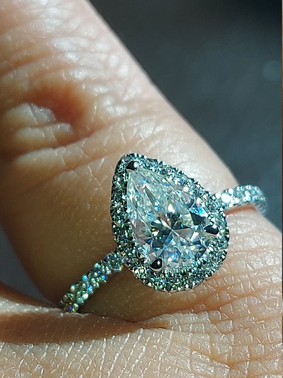 Pear Shape Diamond Engagement Ring Pear Halo Engagement Ring - Etsy