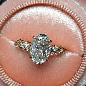 Oval Moissanite engagement ring vintage unique Cluster rose gold engagement ring women Promise diamond wedding Bridal art deco Anniversary.