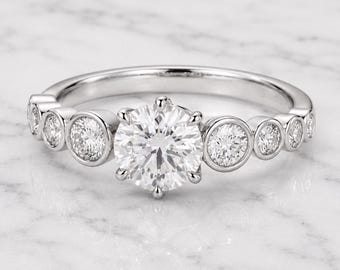 Round cut Ring, E,VVS2, IGI Certified lab diamond, 14k Gold Round Lab Diamond Ring, With Round Side Stones, Dainty Ring, Perfect gift