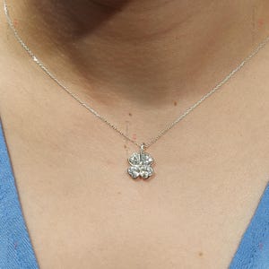 Heart diamond clover Necklace, 14k Yellow Gold, Dainty Minimalist Heart Pendant, Real Diamond Womens Necklace, Special Gift For Her.