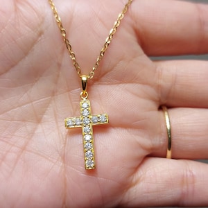 14k Solid Gold Diamond Cross Necklace for Women,Diamond Cross Pendant, Religious Jewelry, Christian Faith Pendant, Cross Gift for Women