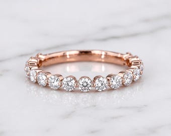 14k Gold Moissanite Wedding Band: Floating Bubble Prong Half Eternity