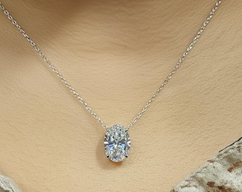 Oval diamond Necklace, 14k Yellow Gold, Dainty Minimalist Oval Pendant, Real Diamond Womens Necklace, Special Gift For Her.