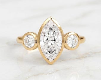4.4ct E, VVS2, IGI Certified Marquise Cut Diamond with Round Side Stones Engagement Ring, Lab Diamond Anniversary Ring,  Perfect gift.