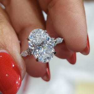 Oval Moissanite engagement ring unique vintage Cluster rose gold engagement ring women Marquise diamond Bridal wedding art deco Anniversary