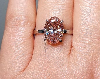 Pink Oval Cut Lab Created Diamond Engagement Ring IGI Certified Diamond, Vivid Baby Pink Ring, Anniversary bridal Wedding Gift For Her.