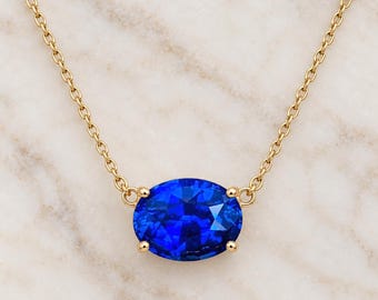Royal Blue Sapphire 1.14 Carats, Natural Ceylon East West Oval shaped Gemstone Necklace, Vivid Blue Stone, Perfect Anniversary Gift for Her