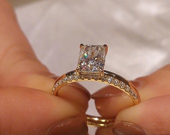 2 Ct Radiant Cut Wedding Set in White Gold , Brilliant Cut Radiant Bridal Set Radiant Bridal Set, Diamond Moissanite bridal anniversary Set.