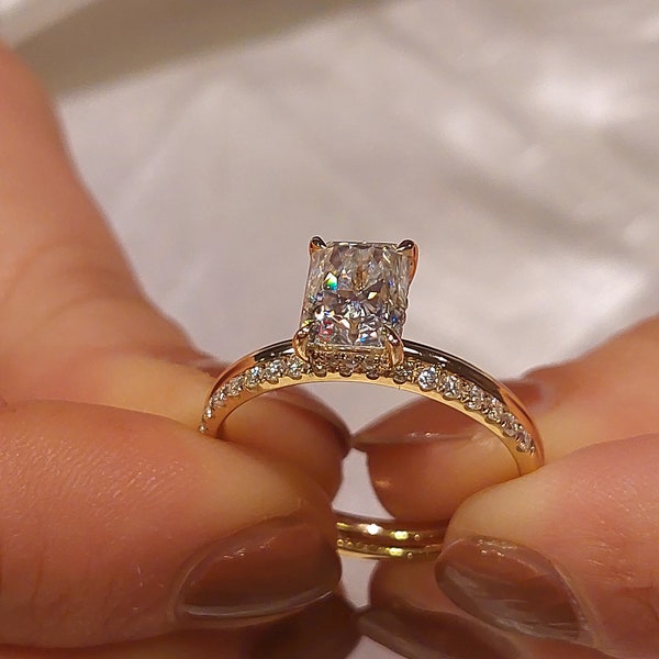 Radiant Cut Diamond Wedding Set Etsy