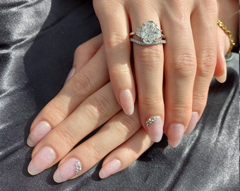 4.6 Ct Oval Crushed Ice Cut Moissanite Engagement Ring , moon stone Moissanite Ring Unique Three-Stone Ring, Anniversary Bridal Set Ring.