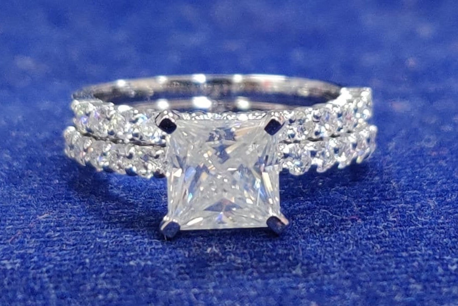 Princess Cut Bridal Set in Solid 14K White Gold Moissanite Etsy