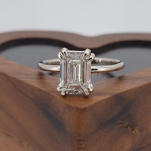 2 Carat E VVS2 CVD lab grown Emerald Cut engagement ring with hidden halo 14K Solid Gold IGI Certified Emerald Diamond Proposal Ring.