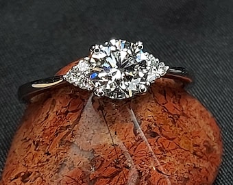 1.10 CT Round Lab Created Diamond Engagement Ring Brilliant Cut IGI  solid white gold Three stone Ring Lab Grown Engagement Proposal For Her