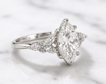 14k Solid Gold Marquise Diamond Engagement Ring, Genuine Lab Grown Diamond Ring, Marquise Diamond Proposal Ring, Perfect Anniversary Gift