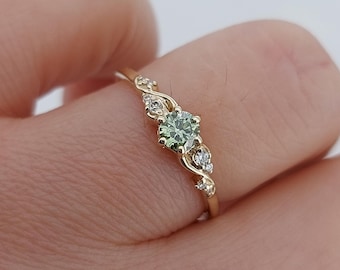 14k Solid Gold 0.25ct E, VVS2 Dainty Round Lab Grown Diamond Promise Ring, Unique Design Ring, Diamond Engagement Ring, Perfect gift for her