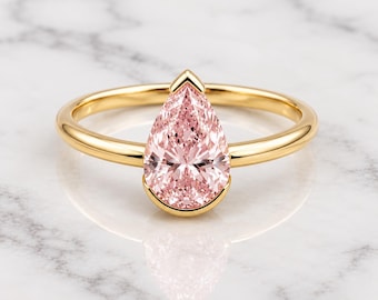 Pink Pear Cut IGI Certified Lab Diamond Ring, Pink Pear Engagement Ring for Her Lab Grown Diamond Anniversary Ring, Perfect gift