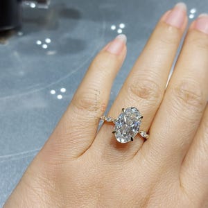 5.0 CT Oval Moissanite Hybrid Colorless Engagement Ring, Oval Moissanite, Distance Pave Wedding Ring, Hand made Ring, Anniversary Gift Ring