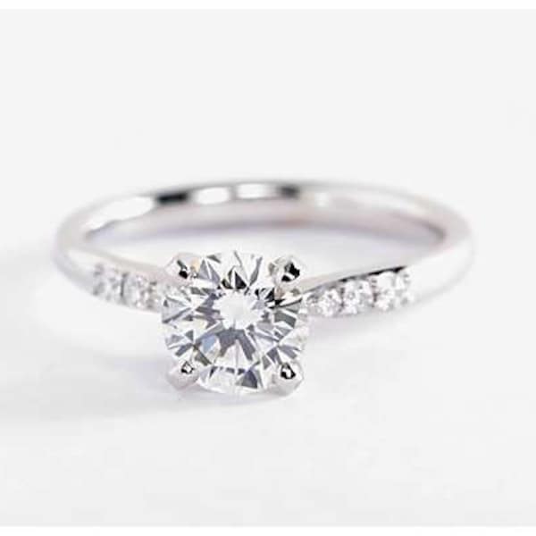 1 ct (6.5mm) Vintage Certified Natural Diamond Engagement ring with diamonds, Solid Gold Bridal Ring,Platinum Diamond engagement ring