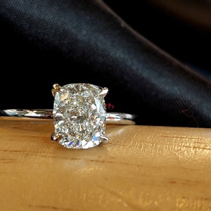 Cushion Cut lab grown engagement ring 1.5 Carat F VS1 CVD  with hidden halo double prongs 14K Solid Gold IGI Certified Cushion Diamond Ring.