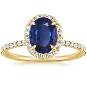 Princess Diana Natural Certified Blue Sapphire Engagement Ring, Oval cut 14k yellow gold diamond ring, 2 Ct Blue sapphire ring. image 1