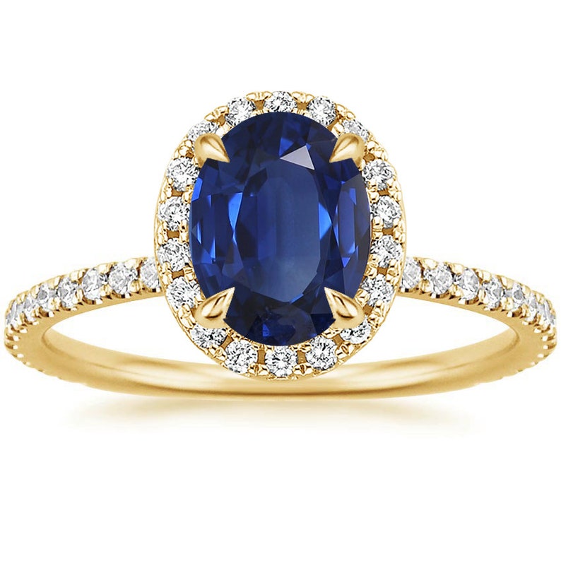 Princess Diana Natural Certified Blue Sapphire Engagement Ring, Oval cut 14k yellow gold diamond ring, 2 Ct Blue sapphire ring. image 1