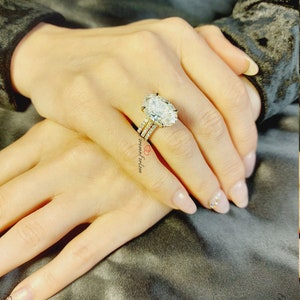 Oval Cut Engagement bridal set/ 9.5Ct Crushed ice Oval 16*9.5mm Moissanite diamond hidden halo bridal pave set Anniversary Proposal Ring.